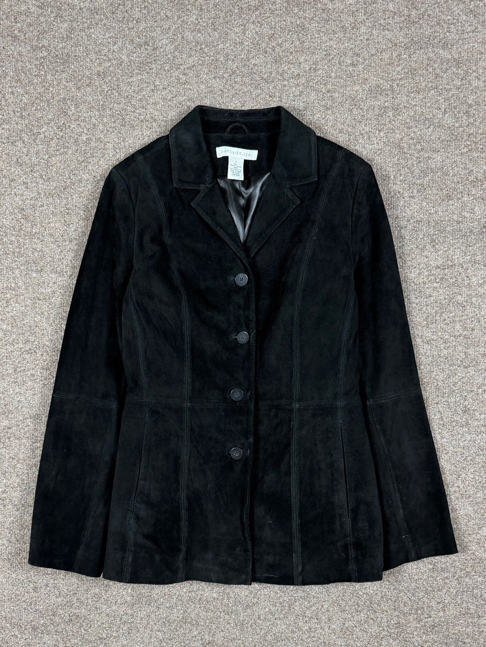 Vintage Black Suede Leather Button Front Jacket Women’s Medium Lightweight Y2K